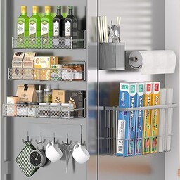 Półka magnetyczna na przyprawy na lodówkę, 7 metalowych