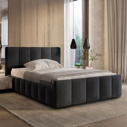 Łóżko tapicerowane z pojemnikiem SFG0166 90x200 Welur Czarny