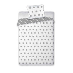 Faro Pościel bawełniana 160x200 gwiazdki biała szara
