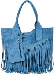 Shopperka boho skórzana VERA PELLE L83 niebieska