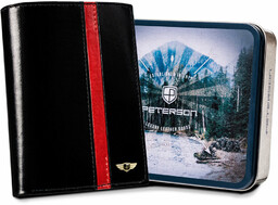 Skórzany portfel męski z czerwonym akcentem Peterson