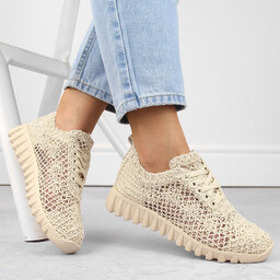 Półbuty damskie sportowe koronkowe beżowe T.Sokolski 1982