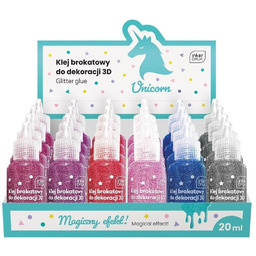 Klej do dekoracji brokatowy 20ml Unicorn (24szt)