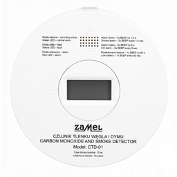 Czujnik tlenku węgla i dymu z wbudowaną baterią