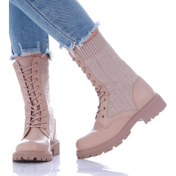 Beżowe sznurowane trapery damskie