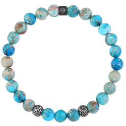 Męska bransoletka błękitne kulki jaspis królewski z etnicznymi