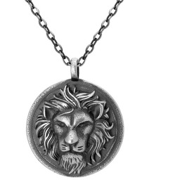 Naszyjnik męski szary antyczny z medalionem lwa