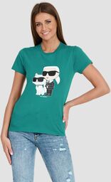 KARL LAGERFELD Turkusowy damski t-shirt Ikonik 2.0