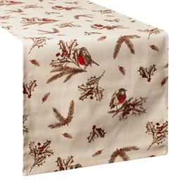 Eurofirany Obrus bieżnik świąteczny 40x140 Melody beżowy ptaszki