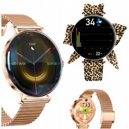 Smartwatch damski zegarek wodoodporny złoty okrągły z funkcją