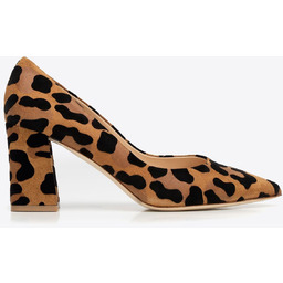 Damskie czółenka ze skóry zamszowej w panterkę brązowo