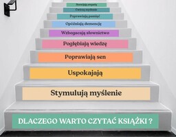 Naklejki na schody: Dlaczego warto czytać książki?
