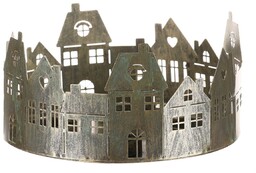 Świecznik adwentowy Domki, miedź, metal, średnica20 cm