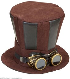 Cylinder steampunkowy z goglami, brązowy