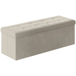 Edinos Prostokątna Pikowana Pufa Welurowa Kremowa Biel F1-N47