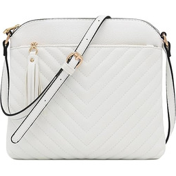 FashionPuzzle Pikowana średnia torba crossbody, z frędzlami, biały,