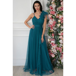 Sukienka maxi tiulowa z falbanami morska Bolivia