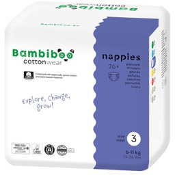 Bambiboo Cottonwear Jednorazowe pieluszki z bawełną organiczną, rozmiar
