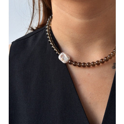 Pakamera Naszyjnik Kwarc Dymny z perłą