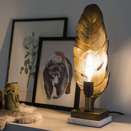 QAZQA Brązowa lampa stołowa Art Deco z marmurową