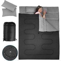 Podwójny śpiwór z 2 poduszkami, wodoodporny, lekki, 2-osobowy