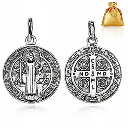 Srebrna Męska Zawieszka Wisiorek Medalik Św. Benedykt Srebro