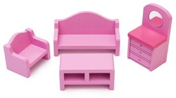 Drewniane mebelki zestaw do domku dla lalek różowe
