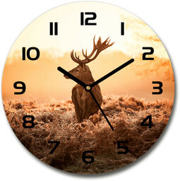 Zegar szklany okrągły Jeleń wschód słońca