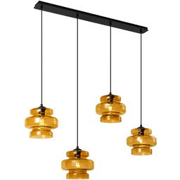 Retro Lampa Wisząca Czarna z Pomarańczowym Szkłem 4-punktowa