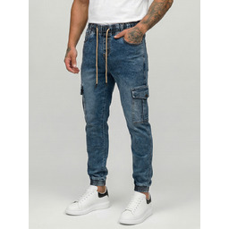 Spodnie męskie jeansowe joggery bojówki niebieskie Denley Rufo