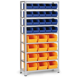 Regał z plastikowymi pojemnikami BASIC, 1730 x 850