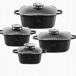 Zestaw 4 kwadratowych garnków Zilner z marmurową powłoką