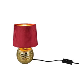 Lampa nocna złota z czerwonym welurowym abażurem SOPHIA