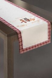Eurofirany Obrus Heto 45x150 kremowo czerwony sowy
