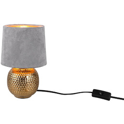Lampa nocna złota z szarym welurowym abażurem SOPHIA