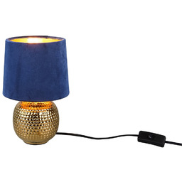 Lampa nocna złota z niebieskim welurowym abażurem SOPHIA