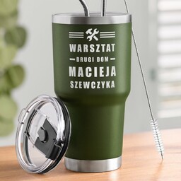 Zielony kubek termiczny z własnym grawerem dla majsterkowicza