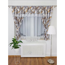 Firanka Gotowa Z Zasłonami I Haftem Szarobrązowa Firanki