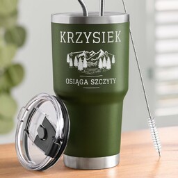 Zielony kubek termiczny z własnym grawerem dla miłośnika