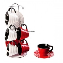 KUBKI I PODSTAWKI CERAMICZNE W STOJAKU - 6