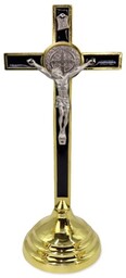 Krzyż stojący - Benedyktyński czarno-złoty - 19cm