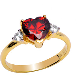 Srebrny Pozłacany Pierścionek Czerwone Serce