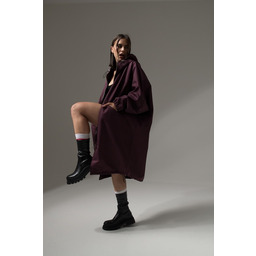 Pakamera Ocieplany płaszcz longline hoodie oversize burgund