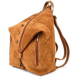 Camel Włoski Stylowy Plecak Damski Skórzany Zamsz A4