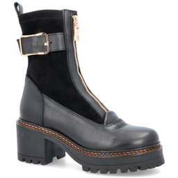 Skórzane botki na platformie - SIMEN 7197A CZARNY