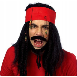 PERUKA PIRATA Z KARAIBÓW DŁUGIE CZARNE WŁOSY OPASKA