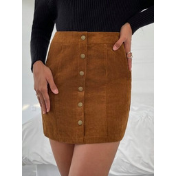 Shein Spódnica Sztruksowa Brązowa Mini 36 V3f