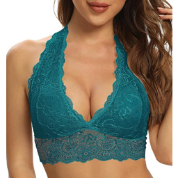 SHEKINI Damski Biustonosz Koronkowy Bustier Komfortowy Turkusowy M