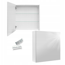 Zestaw Biała Szafka Łazienkowa Lustrzana 60x60 Połysk Listwa