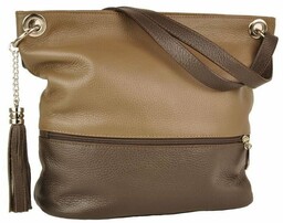 Skórzana torebka worek Barberinis- Beżowo-brązowa